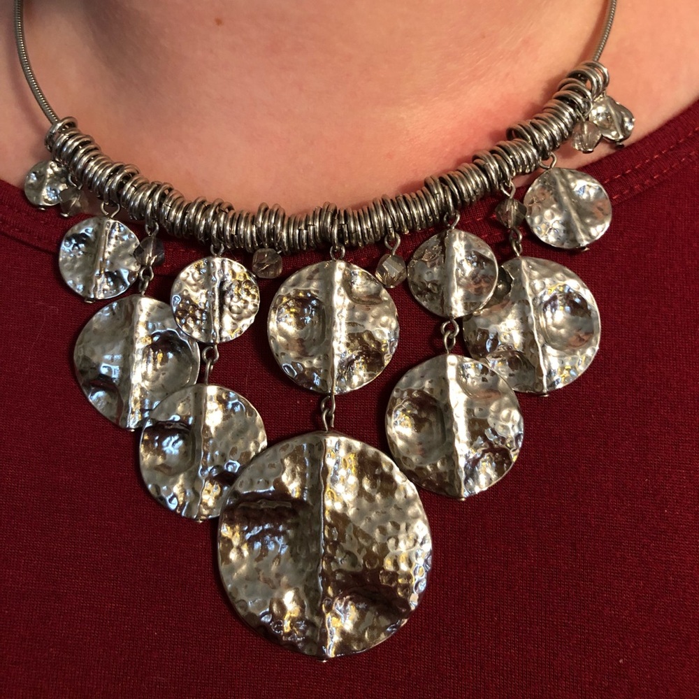 Silver Bib Necklace and Earrings
